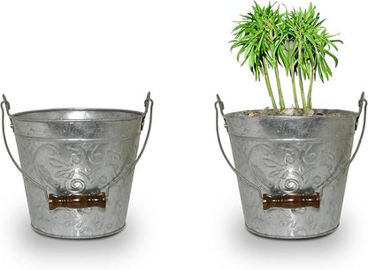 Headwind Vintage Collection - Floral Galvanized Planter with Handles – 8 Inch Medium Flower Pots Decorative Plant Indoor – Plant Pots Indoor with Drainage by Robert Allen