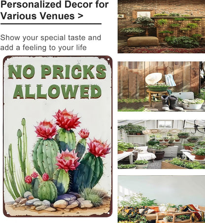 Bestylez Garden Gifts Vintage Cactus No Pricks Allowed Gardening Signs for Home Garden Greenhouse Living Room Bedroom Yard Outdoor Decor 8X12 Inch (3365)