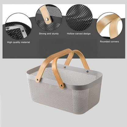 3pcs plastic harvest baskets, foldable wooden handles, rectangular garden storage baskets, for picking and collecting vegetables and fruits in the garden cabinet (Gray)