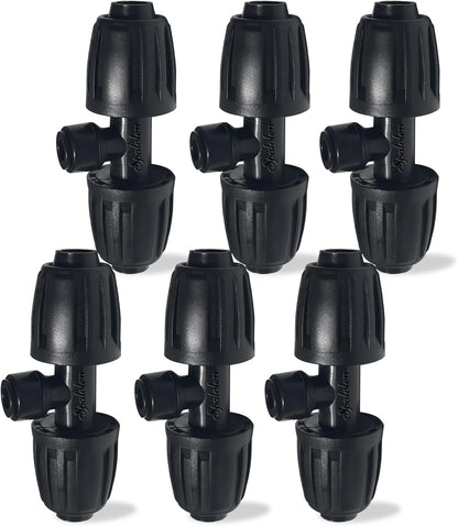 6 Pack 1/2'' to 1/4'' Drip Irrigation Fittings, Push-to-Connect 3 Way Drip Irrigation Part Barbed Tee Connectors, Anti-leak Locked Splitter Fitting for 1/2" Irrigation Tubing (0.6''-0.67''OD)