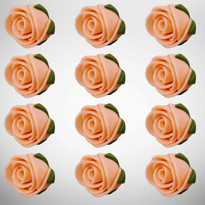 Confect Edible Rose Cake Toppers | Cupcakes & Doughnut Toppers | Roses for Cake Decorations | Edible Pretty Peach Pearl Roses - Vegan, Gluten-Free, Nut-Free, Dairy-Free, Palm Oil-Free -Pack of 12