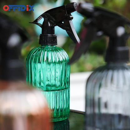 OFFIDIX Glass Spray Bottle, Fine Mist Plant Mister Handheld Pressure Spray Bottles,0.4L/13.5oz Watering Can with Adjustable Nozzle for Outdoor Indoor Gardening and Cleaning Work (Green)
