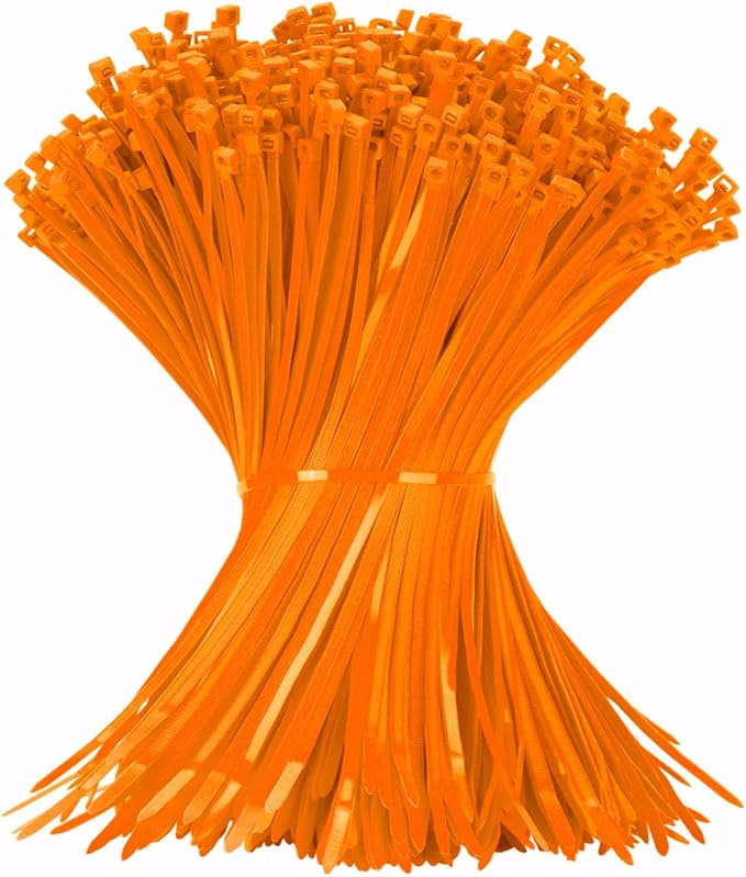 12 Inch Zip Ties Orange 1000 PCS, 50 Lbs- Heavy Duty Tensile Strength, Nylon PA66 UV Resistant Cable Ties for Indoor and Outdoor Use - Ideal for object bundling and fastening