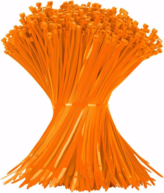 12 Inch Zip Ties Orange 1000 PCS, 50 Lbs- Heavy Duty Tensile Strength, Nylon PA66 UV Resistant Cable Ties for Indoor and Outdoor Use - Ideal for object bundling and fastening