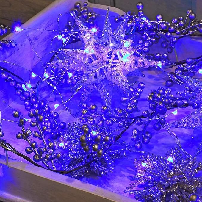 2 Pack Solar Powered Fairy String Lights Outdoor Waterproof 8 Modes Twinkle Christmas Decorations Lights, Each 33ft-100LED, 40ft-120LED, 66ft-200LED, 80ft-240LED, (Blue, 33)