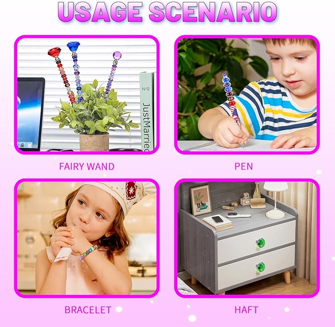 AIPRIDY 252 Pcs DIY Fairy Wand Garden Stakes Kit,Multiple Color Scheme European Beads Crystal Diamond Tops and 12 or 10 Inch Threaded Rods,Stainless Steel Stakes with Diamond Toppe(Fairy Tale)