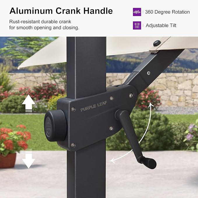 PURPLE LEAF 9' X 11.5' Patio Cantilever Umbrella Outdoor Rectangle Adjustable Offset Umbrellas with 360-degree Rotation and 8 Heavy Duty Metal Ribs for Garden Deck Pool Beige
