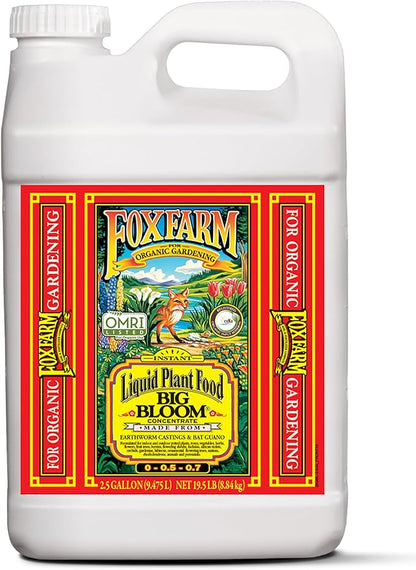 FoxFarm - Big Bloom Plant Food, Liquid Fertilizer Concentrate for Flowers, Fruits, and Vegetables, All Purpose Plant Fertilizer for Indoor & Outdoor Potted Plants, NPK 0-0.5-0.7 (2.5 Gallon)