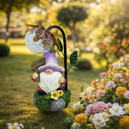 Garden Gnomes Outdoor Statue with Solar Lights Welcome Gnome Home Garden Decor Mom Gifts for Yard Patio Home Garden