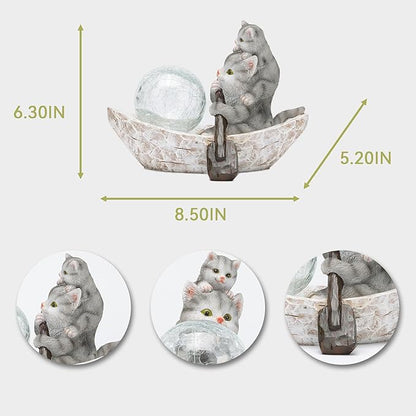 Garden Statue of Cat,Garden Decor Cat Figurine,Cats Outdoor Statue,Solar Decor for Patio,Balcony,Yard,Lawn Ornament