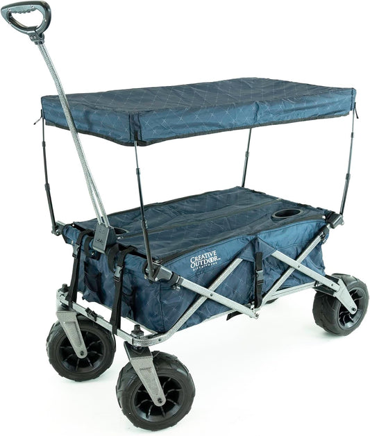 Creative Outdoor Push Pull Stroller Wagon, Beach Hauler XXL Deluxe with Canopy, Collapsible and Portable Heavy Duty Folding Cart, Supports up to 200lbs Weight Capacity, Giant 10" Wheels