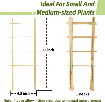 Avalution 5 Pack Bamboo Trellis for Climbing Plants Indoor, 16 Inch Garden Ladder Trellis for Potted Plants, Fan-Shaped Small Plant Support Trellis for Houseplants Ivy Hoya Vine Monstera