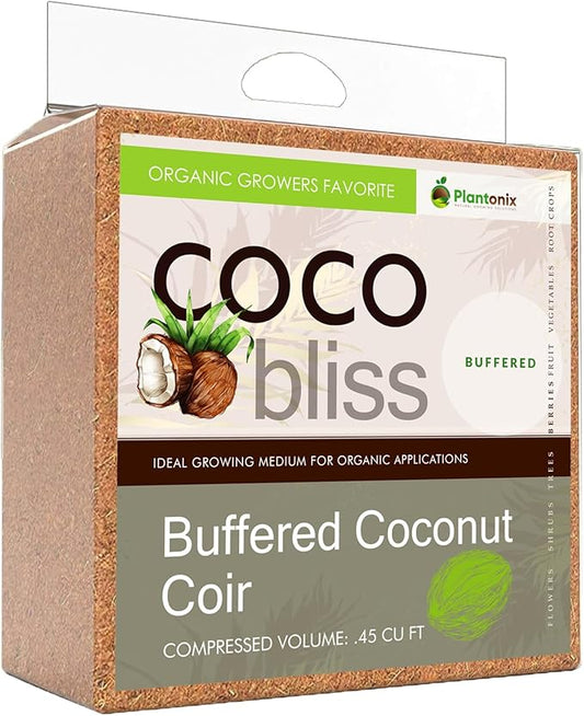 Buffered Coco Bliss (10lbs) - 100% Buffered Organic Coco Coir for Plants & Gardening - Cocopeat for Garden Soil, Seed Starter Soil, & Mulch - Organic Coconut Coir Brick - Coconut Fiber Potting Mix