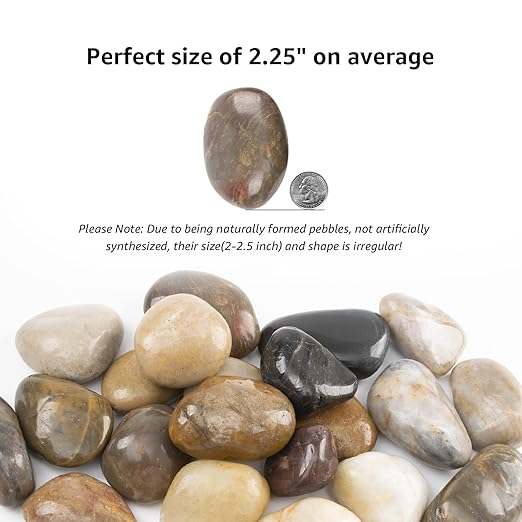 10lbs 2-3 Inch River Rocks, Decorative Mixed Pebbles for Garden Landscaping, Indoor Plants, Fish Tanks, Vases, and Succulents – Ideal for Home Decoration and Outdoor Gardens (Mixed, Weight: 10 LB)