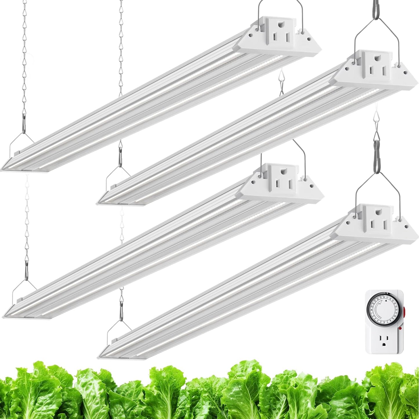 Barrina TX72 4FT Grow Lights for Seed Starting, 288W (4 x 72W, 2000W Equivalent), High PPFD, 5000K Daylight Full Spectrum, Mechanical Timer, Hanging Grow Lights with On/Off Switch Linkable, 4 Packs