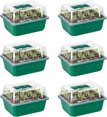 VIVOSUN 6-Pack Seed Starter Trays, 72-Cell Seed Starter Kit with Humidity Dome, Flat Reusable Plant Germination Trays with Drain Hole, Green Propagation Tray for Planting Seeds
