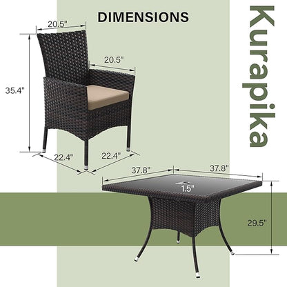 Kurapika 15-Piece Patio Furniture Outdoor Dining Set, Wicker Rattan Patio Dining Table and Chairs Set, Square Tempered Glass Tabletop and 12 Chair Set, Sand