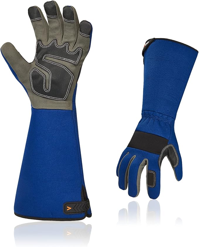 Vgo... Safety Work Gloves Men,Gardening,Long Sleeves Gauntlet,Puncture Proof,Touchscreen(1 Pair,Size XXL,Blue,AL6608-ML)