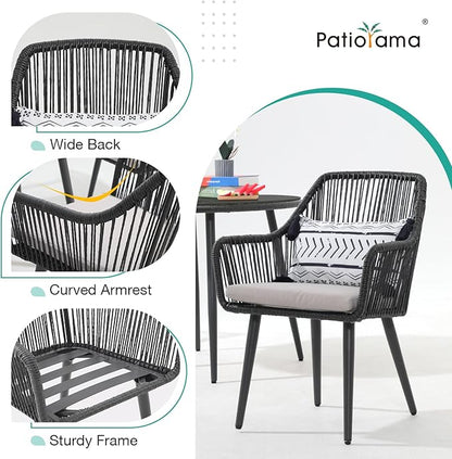 Patiorama 5-Piece Patio Dining Set,Outdoor Dining Table Chair Set,All-Weather Twisted Rattan Wicker Rope Conversation Set,Patio Furniture Set w/Umbrella Hole,4 Cushioned Chairs&Glass Table(Dark Black)