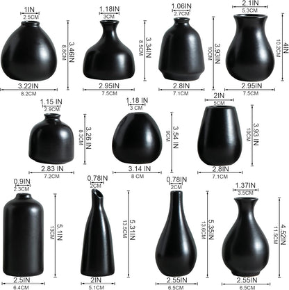 JOJUNO Black Bud Vases, Small Ceramic Vase Set of 11, Mini Pottery Vases for Flowers, Decorative Pieces for Home Modern Decor, Boho Decor, Chic Accents for Living Room Dining Table Shelves