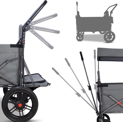 TMZ Collapsible Foldable Wagon Cart with Quick-Release Wheels and 2 Seats, Heavy Duty Wagon 265LBS Load Capacity for Camping Garden Shopping (Grey)