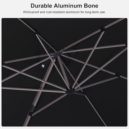 PURPLE LEAF Patio Umbrella with Base Included, 10‘×13’ Outdoor Aluminum Cantilever Umbrella with 360° Rotation, Aluminum Large Offset Umbrella for Outdoor Garden Pool, Black