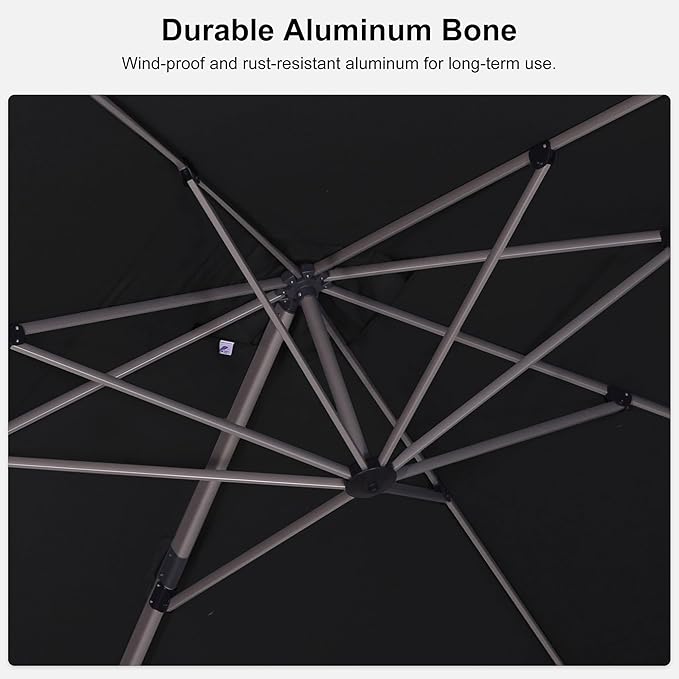 PURPLE LEAF 9' x 11' Patio Umbrella with Base Cantilever Umbrella Rectangular Outdoor Offset Umbrella with Champagne Frame and 360° Rotation for Garden Deck Pool, Black