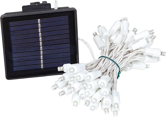 Novelty Lights 50 Light Solar Powered LED Outdoor Mini Light String, 12.5 Feet on White Wire, Pure White 5mm Bulbs, Automatic Dusk to Dawn Operation