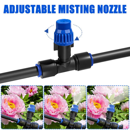 59FT Mist Drip Irrigation System, Automatic Garden Watering System with Adjustable Atomizing Misting Nozzle, 1/4 inch Blank Distribution Tubing Watering Drip Kit for Garden, Greenhouse, Lawn