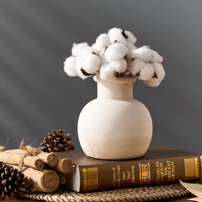 SIDUCAL Ceramic Rustic Farmhouse Vase | 6 Inch Pottery Decorative Boho Flower Vase for Home Decor, Table, Living Room, Bathroom Decoration, Shelf Decor, Mantel, Wedding, White
