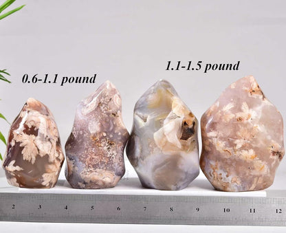 AMOYSTONE Cherry Blossom Agate Flame Shaped Stone Towers Obelisk Flower Agate Natural Healing Crystal Quartz Reiki Energy Decoration Home Office 0.6-1.0LBS