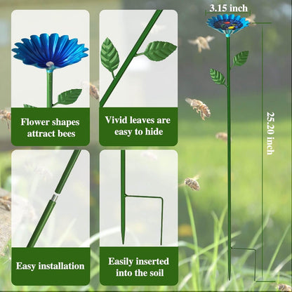 4 Pack Bee Watering Station, Bee Baths for Garden with Glass Marbles, Colorful Metal Butterfly Bird Water Feeder Supplies for Outdoor Garden Yard Farm Decor Flower Design (Green,Red,Blue,Yellow)