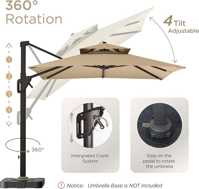 10' X 13' Patio Umbrella Outdoor Large Rectangle Offset Cantilever Umbrellas Double Top Heavy Duty Windproof with 360-degree Rotation for Pool Garden Deck