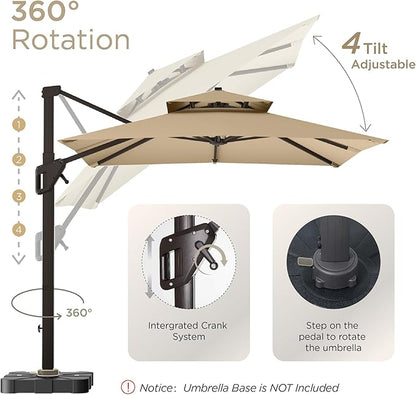 10' X 13' Patio Umbrella Outdoor Large Rectangle Offset Cantilever Umbrellas Double Top Heavy Duty Windproof with 360-degree Rotation for Pool Garden Deck