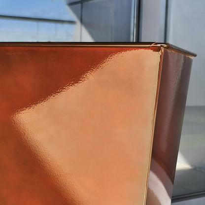 KOL 18''H. Bright Glazed Planter with Drainage Hole, Set of 2, Galvanized Steel Planter Pots for Indoor & Outdoor Use, Decorative Flower Plant Pots for Front Porch, Patio, Deck - Reddish Brown