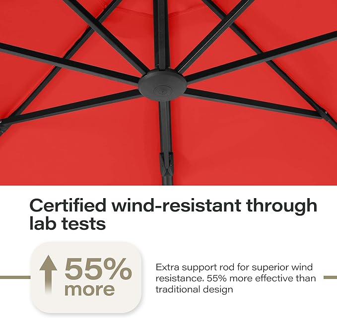 LAUSAINT HOME Outdoor Patio Umbrella with Base included, 12 FT Deluxe Curvy Cantilever Umbrella Heavy Duty Offset Hanging Umbrella with 360° Rotation for Market, Pool, Garden, Backyard, Deck (Red)