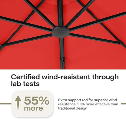 LAUSAINT HOME Outdoor Patio Umbrella with Base included, 12 FT Deluxe Curvy Cantilever Umbrella Heavy Duty Offset Hanging Umbrella with 360° Rotation for Market, Pool, Garden, Backyard, Deck (Red)