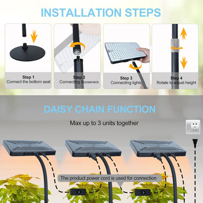 25 Watt Power Table Top Grow Lights for Indoor Plants, Seed Starting, Bonsai, 2500 Lumen Enough Bright Like A Small Sun for Your Jungle, Daisy Chain Function, 16"-24" Height Adjustable, Plug-and-Play