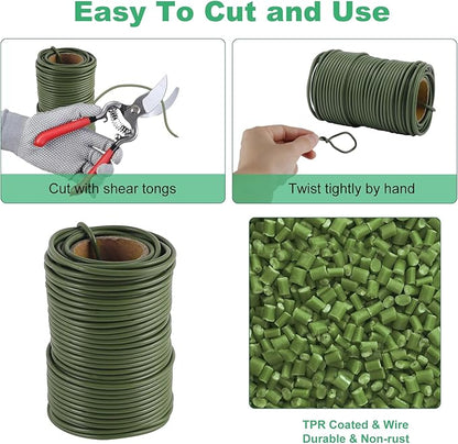 101 Feet Soft Plant Ties Dark Green Plant Twist Ties, Plant Ties for Support. Gardening Supplies for Plants Office Home Organization 3mm Diameter