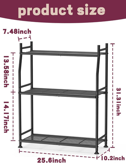 3-Tier Plant Stand Indoor Outdoor, Waterproof Metal Plant Shelf for Multiple Flower Planter Holder, Small Plant Stands for Patio Garden Living Room, Black