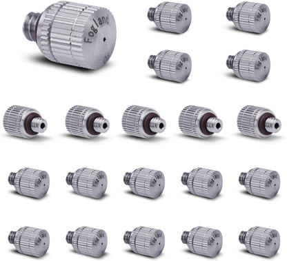 Fogland Misting Nozzles for Cooling System:20pcs Clogging-Prevent Cleanable Stainless Steel Mist Nozzles 0.024" Orifice 10/24 UNC for Patio Garden Trampoline