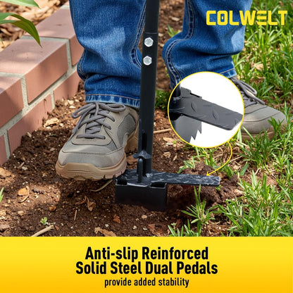 Colwelt Sod Plugger Tool 36-INCH, Grass Plug Tool 3 x 3 Square with Serrated Base, Long Handle Bulb Planter Tool with Dual Pedals & Easy Foot Ejector, Sod Turf Cutter for Lawn Planting Grass Repair