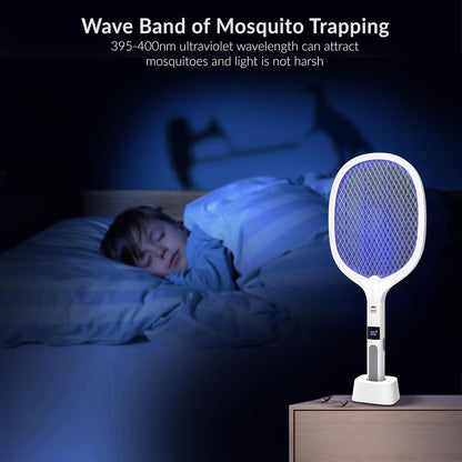 2 in 1 Electric Bug Zapper, Mosquitoes Trap Lamp & Racket, USB Rechargeable Electric Fly Swatter for Home and Outdoor Powerful Grid 3-Layer Safety Mesh Safe to Touch, Pack of 2