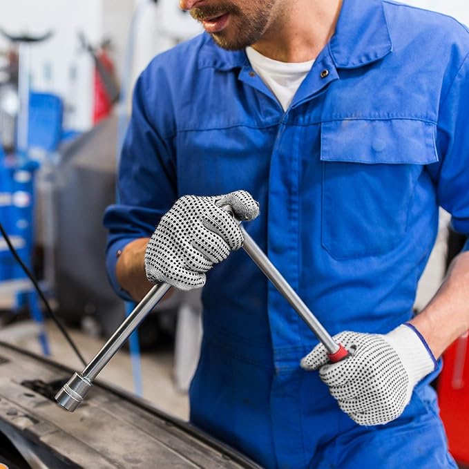 Evridwear Cotton Polyester String Knit Shell Safety Protection Work Gloves for Painter Mechanic Industrial Warehouse Gardening Construction Men One Case (12 PairsX16) With Two Side dots, XL Size