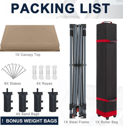 COOSHADE Pop Up Canopy Tent, 10x10 Easy Setup Instant Canopy Sun Shelter Beach Tent, Portable Sports, Khaki