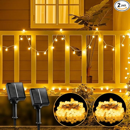 Brightown Solar Lights Outdoor Waterproof, 2 Packs Total 39Ft 120 LED Globe Solar String Lights for Outside, 8 Modes Outdoor Solar Lights for Yard Balcony Patio Tree Canopy Party (Warm White)