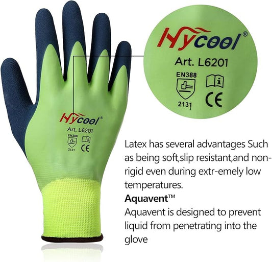 Waterproof Work Gloves for Men and Women, Hycool Thermal Insulated Freezer Rubber Coated Gloves,Super Grip L6201
