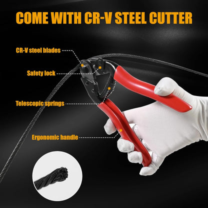 1200FT 1/8" Stainless Steel Cable Black 7x7 Strands Aircraft Cable T316 Wire Rope with Cable Cutter 1800lbs Breaking Strength for Deck Cable Railing, Stair, Fence, DIY Balustrades