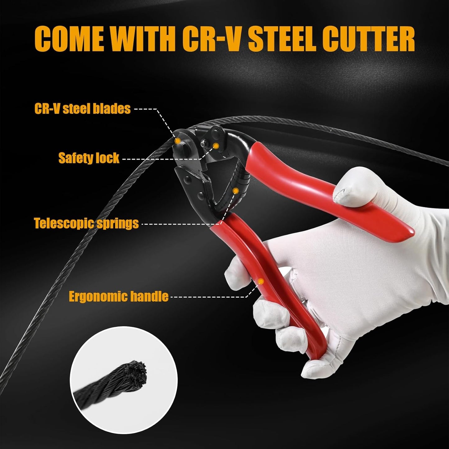 250FT 1/8" Stainless Steel Cable Black 7x7 Strands Aircraft Cable T316 Wire Rope with Cable Cutter 1800lbs Breaking Strength Wire Cable for Deck Cable Railing, Stair, Fence, DIY Balustrades