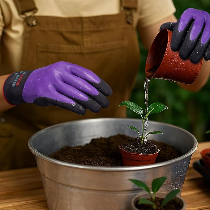 KAYGO Waterproof Work Gloves for Men and Women, Rubber Coated Non-slip Working Gloves for Garden, Outdoor Construction,KG150,Purple,XS